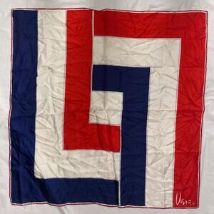 Vintage VERA Neumann Scarf ~ Signed ~ Red & Blue  30" x 30"